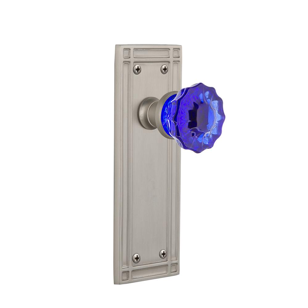 Nostalgic Warehouse MISCRC Colored Crystal Mission Plate Passage Crystal Cobalt Glass Door Knob in Satin Nickel
